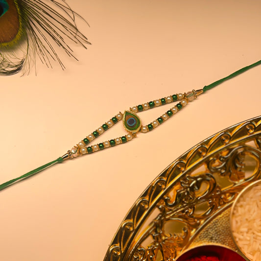 Ethnic Rakhi Set – Peacock, White Rose & Mor Pankh Designs (Set of 3)