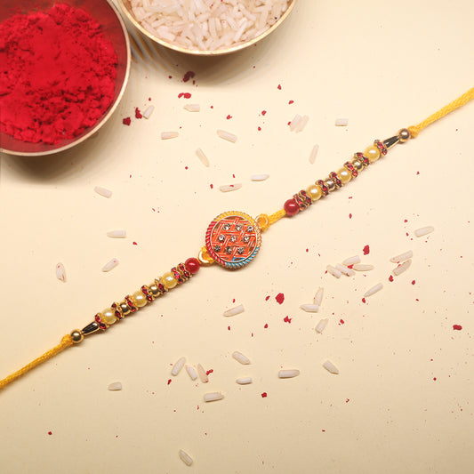 Divine Legacy Rakhi Combo – Swastik Blessings & Royal Thread Design for a Sacred Raksha Bandhan Bond (Set of 2)