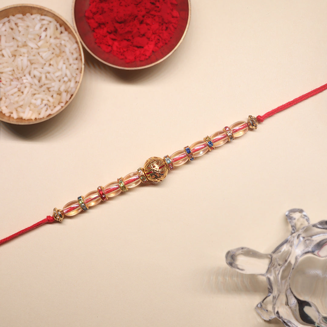 Sanskriti Rakhi Combo – Swastik Blessings & Regal Beadwork for a Sacred Sibling Bond (Set of 2)