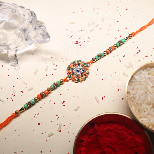 Mandala Grace Rakhi Duo – Traditional Floral & Beaded Set (Set of 2)