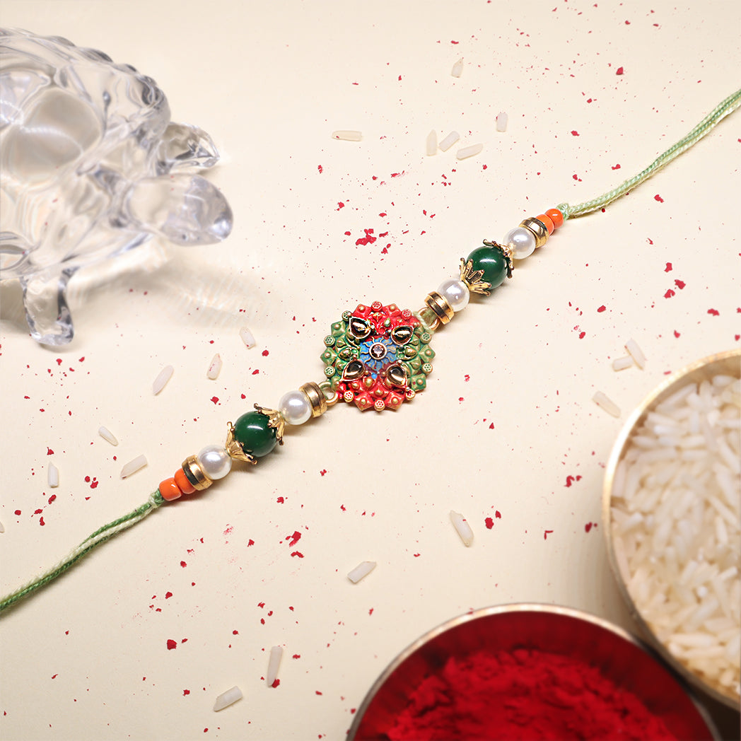 Mandala Grace Rakhi Duo – Traditional Floral & Beaded Set (Set of 2)