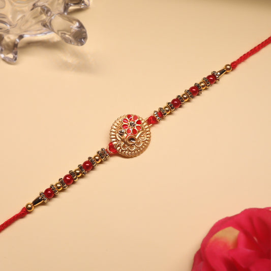 Divya Shakti Trio Rakhi Set – Om, Kalash & Swastik Rakhi Combo
