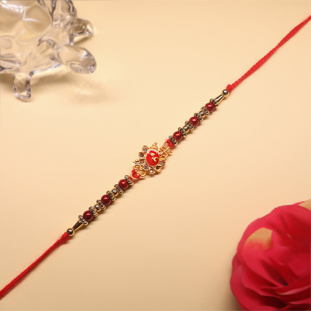 Divya Shakti Trio Rakhi Set – Om, Kalash & Swastik Rakhi Combo
