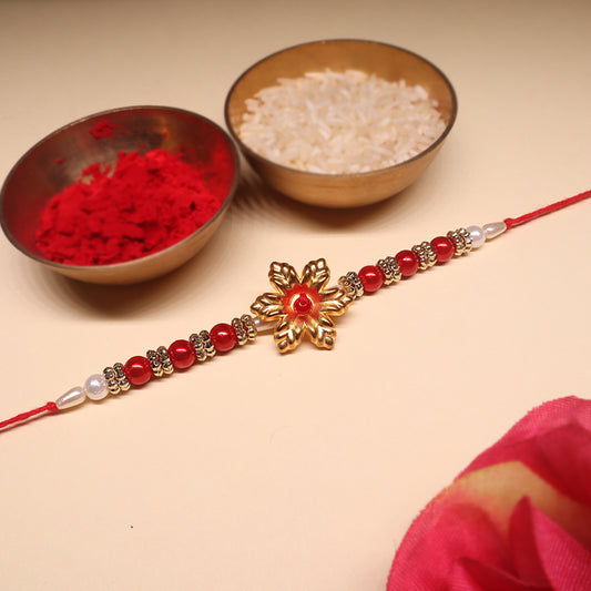Handcrafted Rakhi Duo - with Floral Motif & Kundan Elegance (Set of 2)