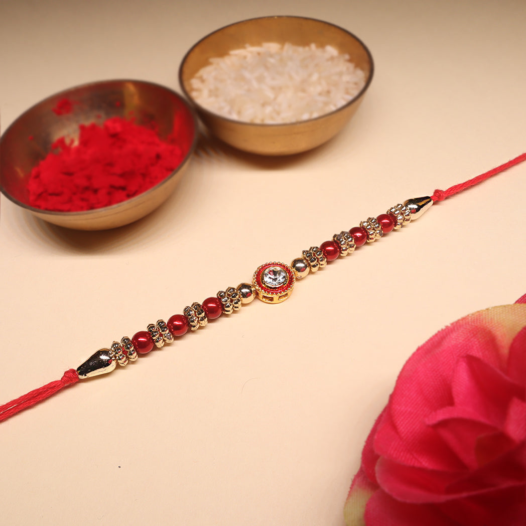 Handcrafted Rakhi Duo - with Floral Motif & Kundan Elegance (Set of 2)