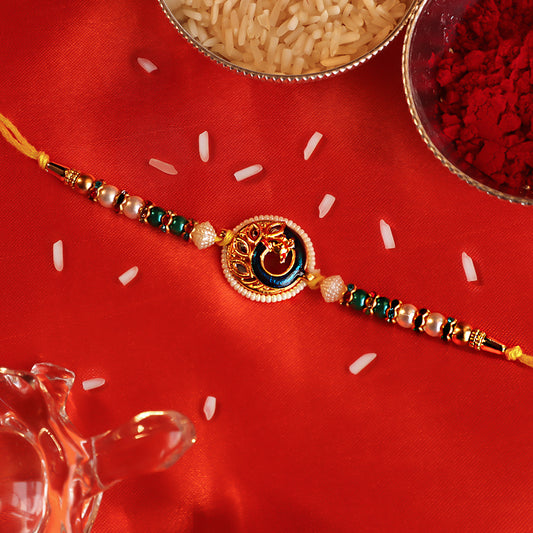 Divine Rakhi Combo – Floral & Round Centerpieces on Vibrant Threads