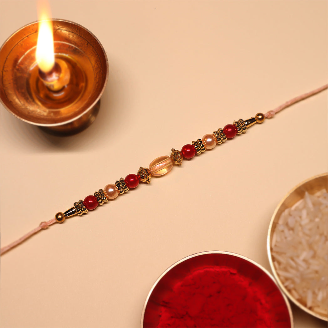 Classic Rakhi Collection – Handcrafted Set with Beads, Enamel & Kundan Work (Set of 3)