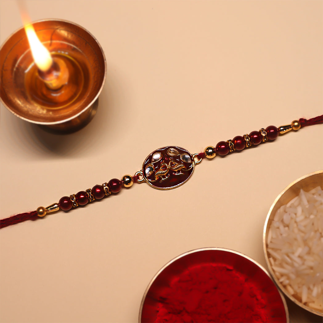 Classic Rakhi Collection – Handcrafted Set with Beads, Enamel & Kundan Work (Set of 3)