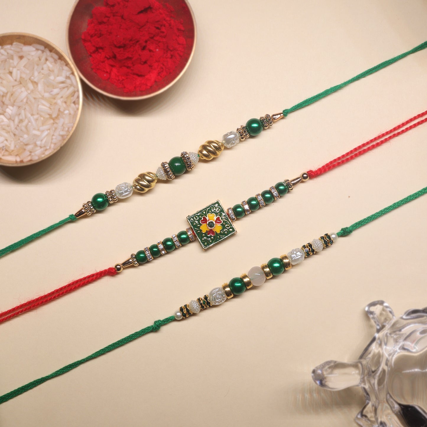 Harmony Rakhi Trio – A Triple Thread of Devotion, Color & Cultural Grace ( Set of 3)