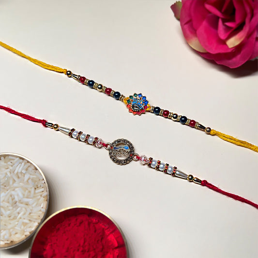 Red-Yellow Thread with 'Brother' Medallion & Color Burst Charm