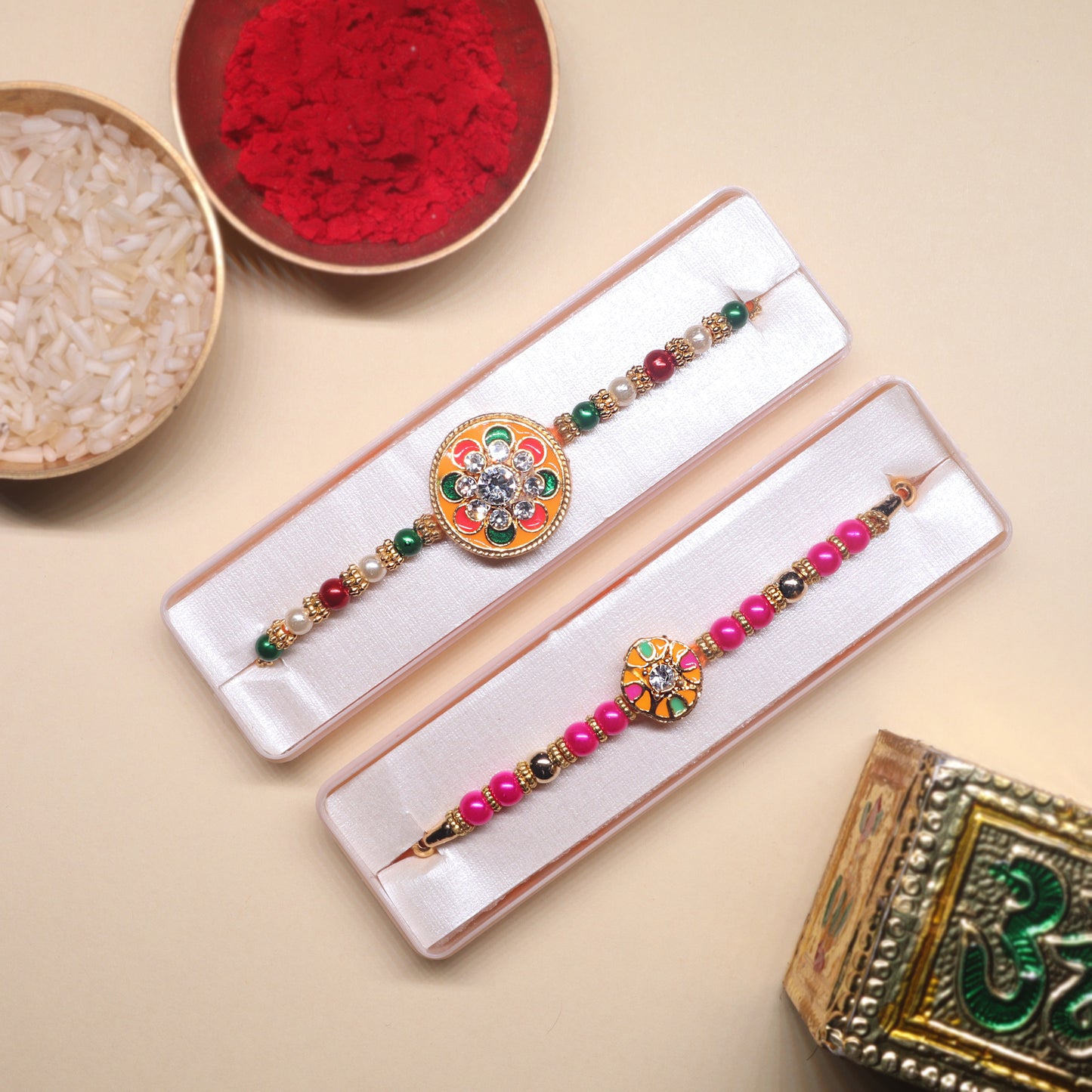 Utsav Mandala Rakhi Combo – A Dual Celebration of Colorful Tradition & Auspicious Design (Set of 2)