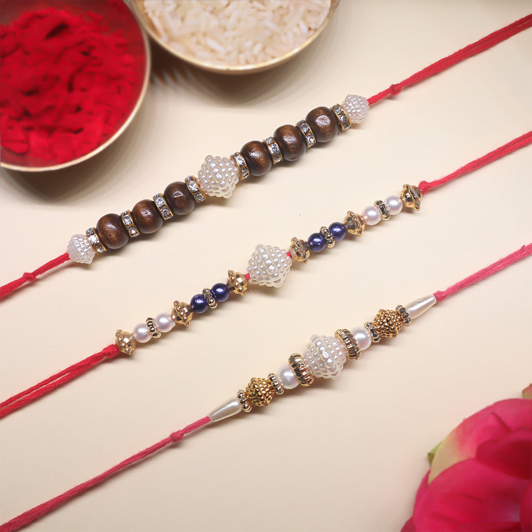Handcrafted Rakhi Set of 3 – Traditional Rakhi Combo for Raksha Bandhan Festival