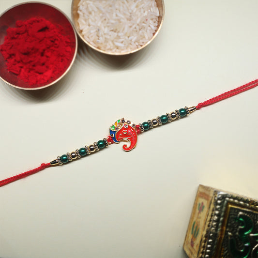 Peacock & Ganpati Rakhi Combo – A Divine Duo of Beauty & Protection ( Set of 2)