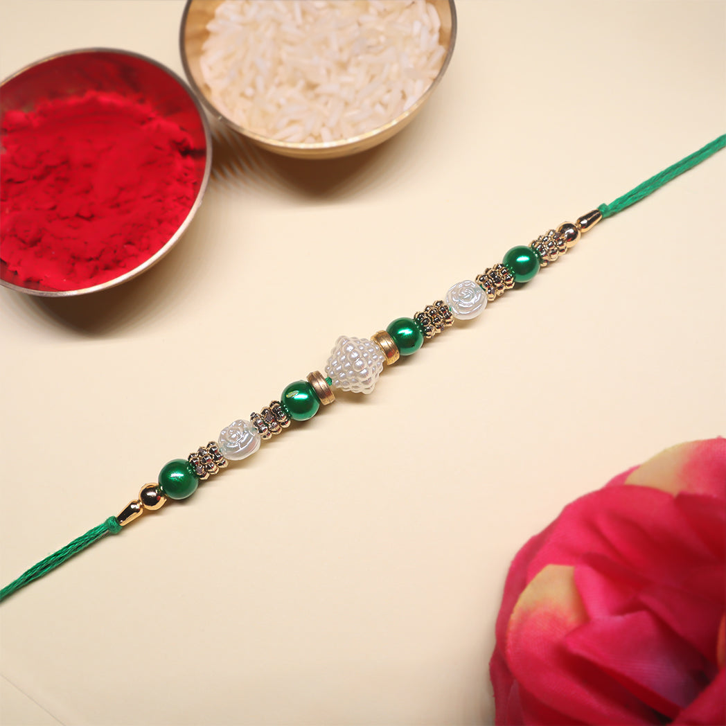 Premium Festive Rakhi Combo – Pearl Luxe & Spiral Bead Trio