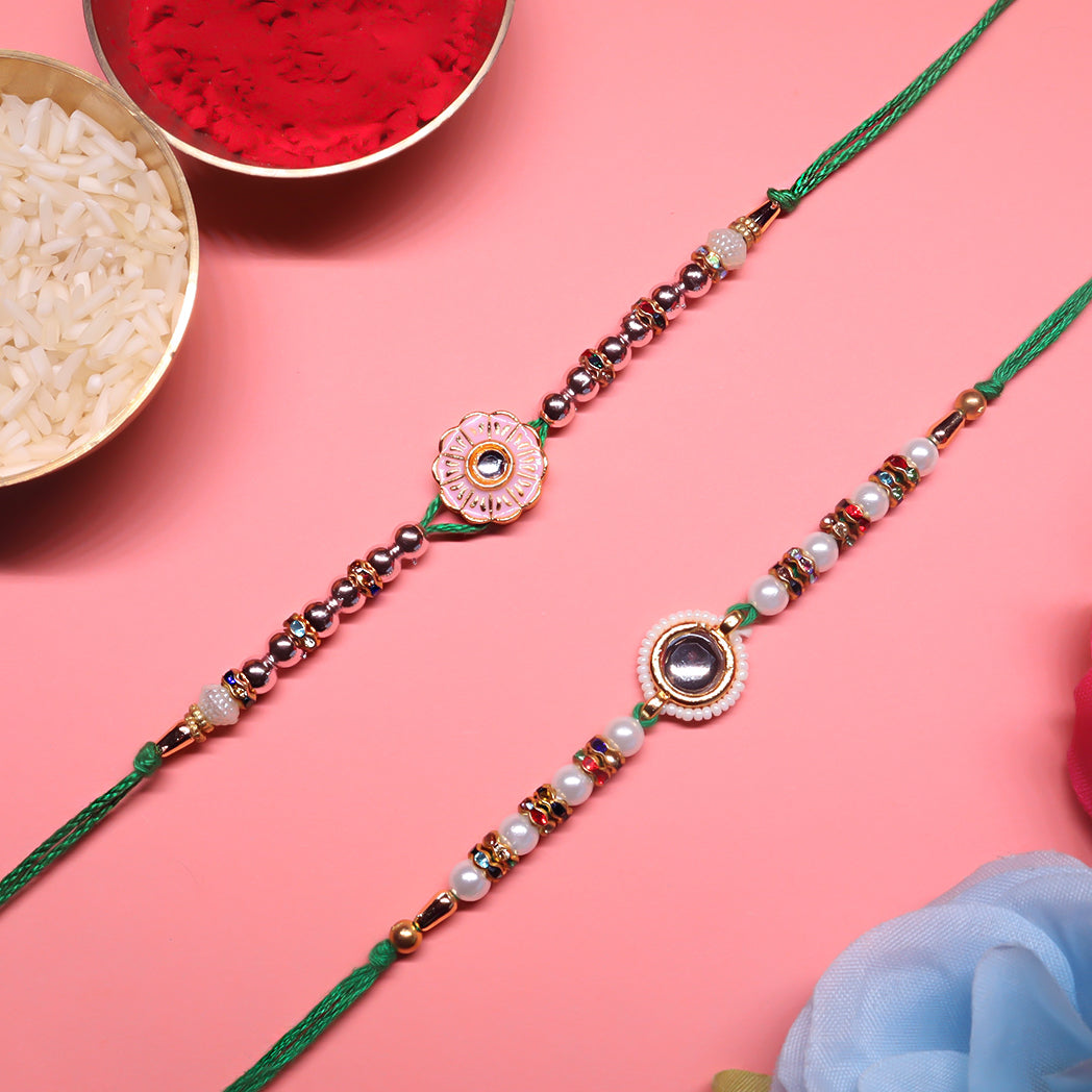 Kundan Phool Bandhan – Elegant Rakhi Duo