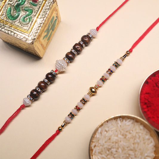 Aarambh Rakhi Pair – Wooden Beads & Pearl Embellished Pair (Set of 2)