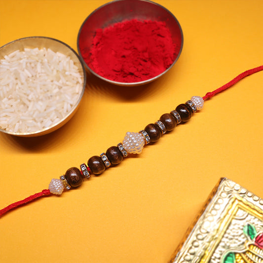 Aarambh Rakhi Pair – Wooden Beads & Pearl Embellished Pair (Set of 2)