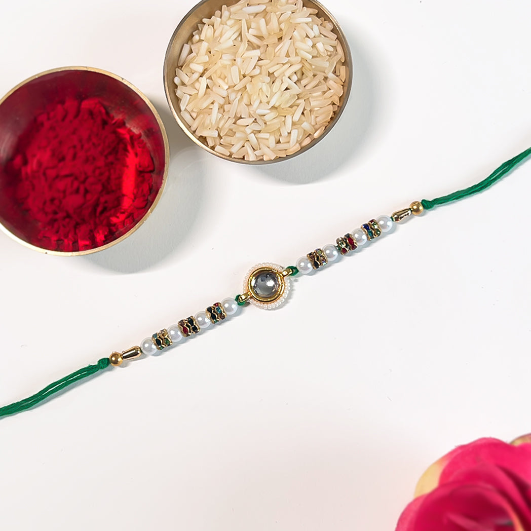 Kundan Phool Bandhan – Elegant Rakhi Duo
