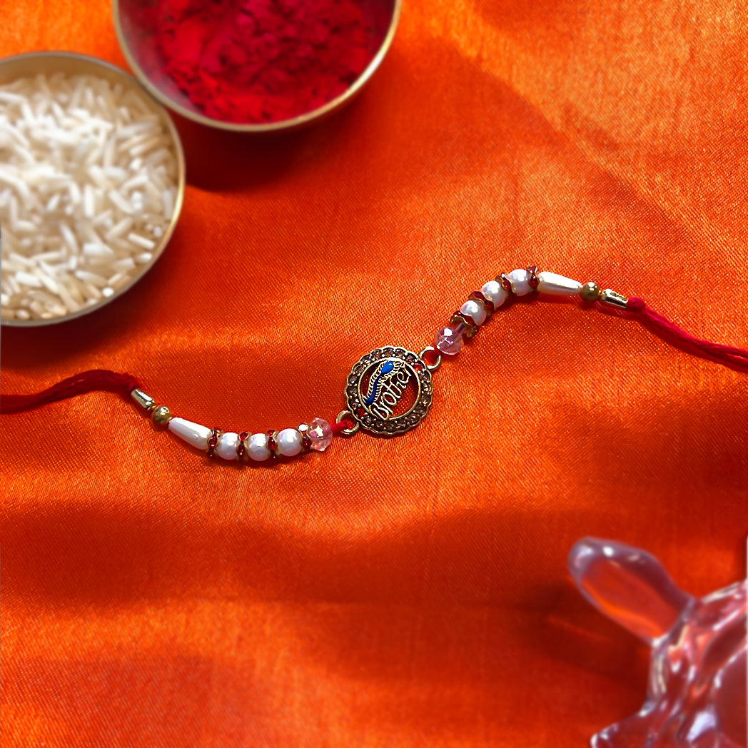 Red-Yellow Thread with 'Brother' Medallion & Color Burst Charm