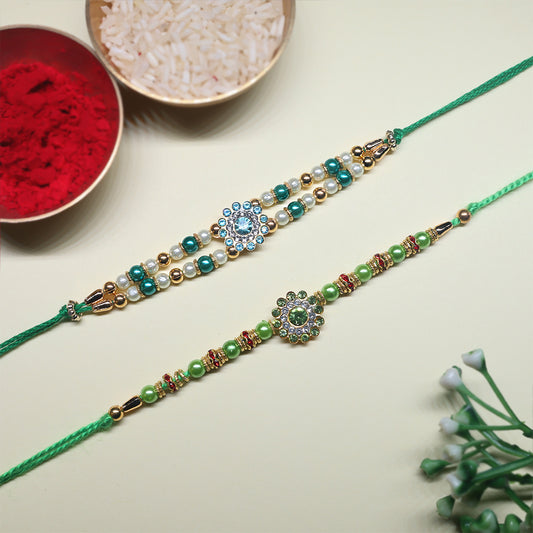 Floral Grace Rakhi Set – A Twin Bloom of Elegance, Radiance & Divine Blessings (Set of 2)
