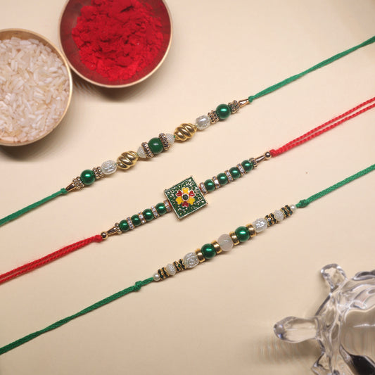 Harmony Rakhi Trio – A Triple Thread of Devotion, Color & Cultural Grace ( Set of 3)