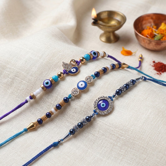 Suraksha Sutra Combo | Evil Eye Protection Rakhi Set | Premium festive packaging (3 pcs)