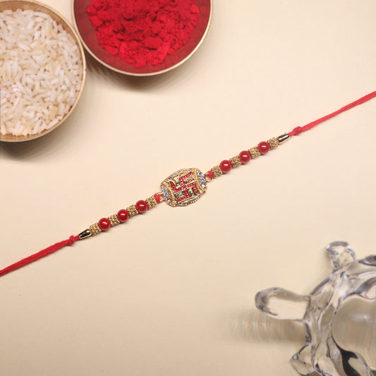 Sanskriti Rakhi Combo – Swastik Blessings & Regal Beadwork for a Sacred Sibling Bond (Set of 2)